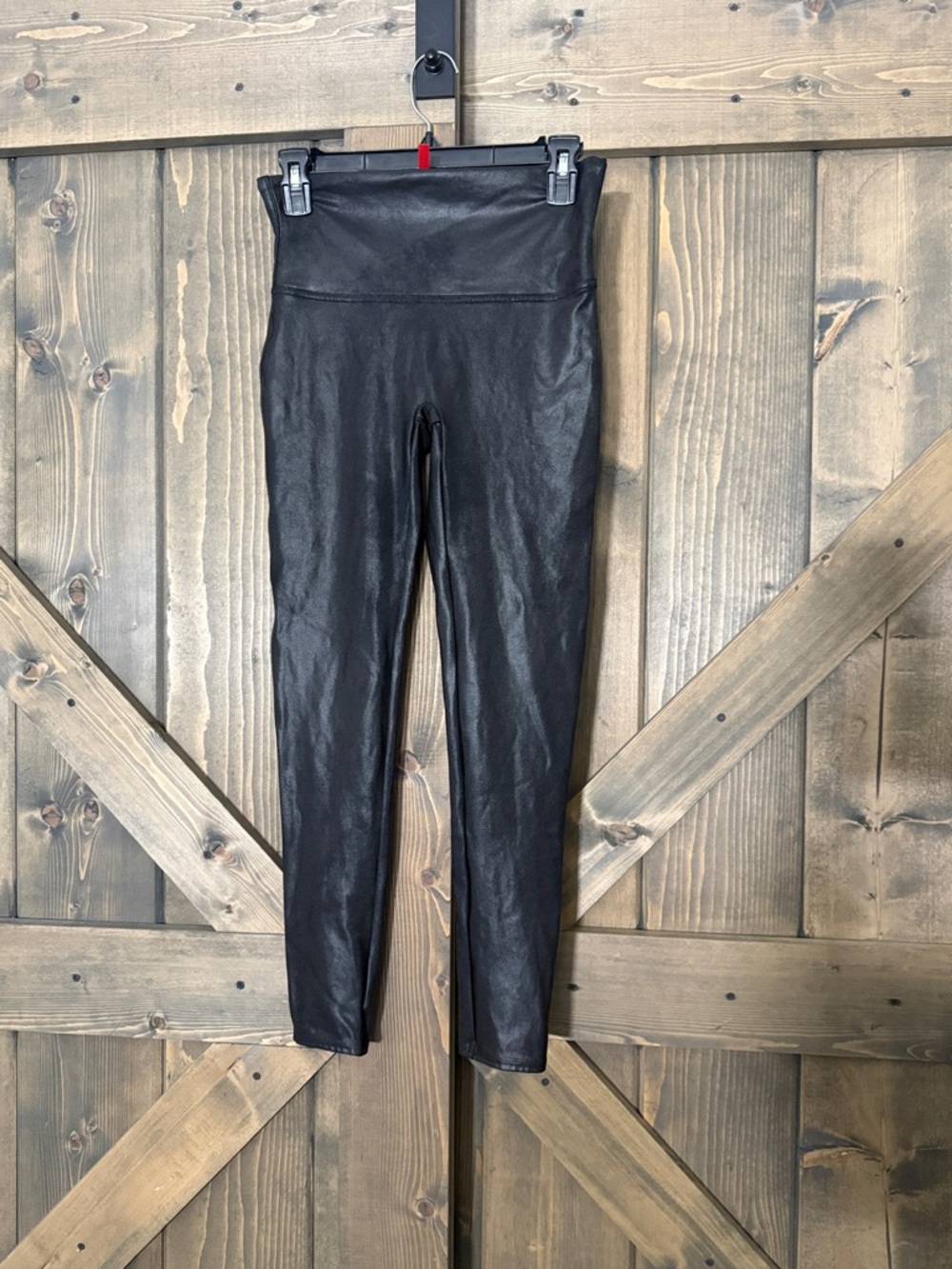 SPANX Black Leggings with Red Logo Tag